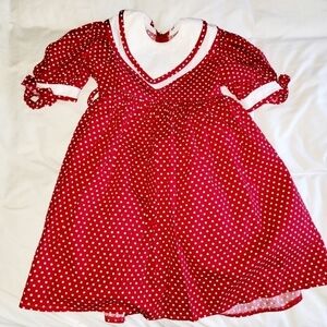 Simi Baby Red and White Polka Dot Cotton Dress Size 3T Vintage 80s